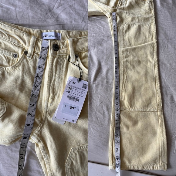 NWT ZARA Mid Rise Patch Pocket Yellow Jeans 2 - Picture 15 of 16